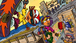 Cartoon people kite air city - underground free wallpaper