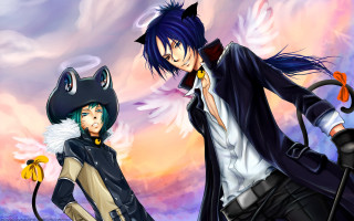 Anime couple sky clouds cat - a couple of anime characters free wallpaper for desktop