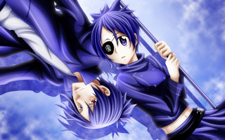 Anime character holding pole sky - a sky background behind her free wallpaper