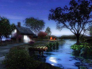 Small house river night horse - evgeny lushpin free wallpaper