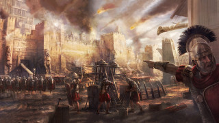 Roman soldier pointing soldiers city - huge free wallpaper
