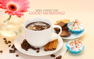 Coffee cookies table pink flower 2 - morning free wallpaper