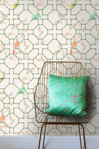Green pillow metal chair bird - a flemish baroque free wallpaper