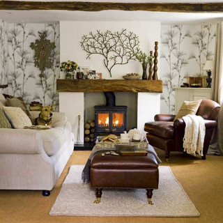 Living room fireplace couch chair 7 - colour free wallpaper