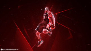 Basketball player air red background - his hand free wallpaper