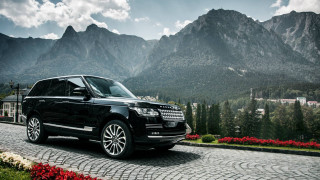 Black range rover cobblestone road - red flower free wallpaper