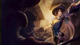 Pirate woman sword dark room - a man in the background free wallpaper