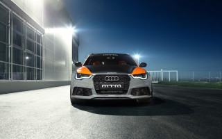White orange car night building - car free wallpaper