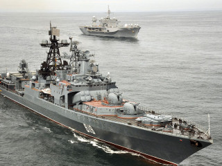 Two ships ocean water foreground - larger free wallpaper