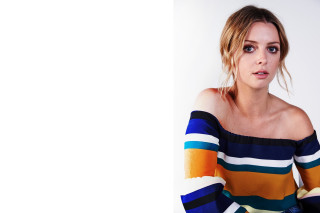 Woman striped top posing portrait - striped free wallpaper