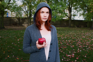 Woman hoodie apple park leaves - the ground and trees free wallpaper