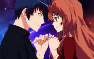 Anime couple stars purple background - a blue sky free wallpaper for desktop