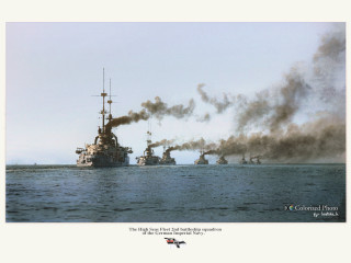 Ships smoke water sky clouds - a group of ships free wallpaper