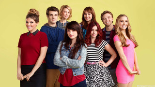 Group people yellow background standing 3 - promotional image free wallpaper