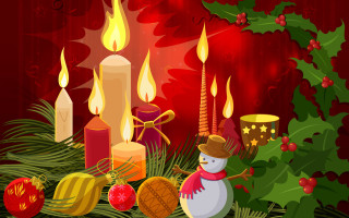 Christmas candles decorations red background - a snowman free wallpaper