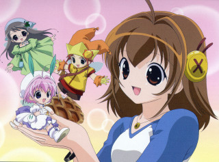 Girl basket food anime characters - a pink sky free wallpaper