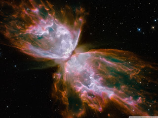 Glowing butterfly space starry sky - a white dot free wallpaper