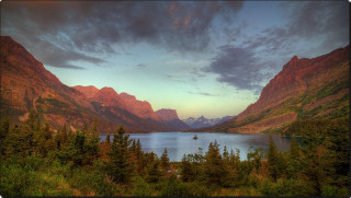 Lake mountains trees cloudy sky 39 - mountain and trees under a cloudy sky free wallpaper