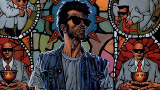 Man sunglasses blue shirt stainedglass - drew struzan free wallpaper