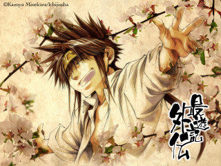 Man sword flowers asian characters - sōsaku hanga free wallpaper