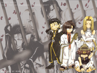 Anime characters group wall bars - a man in the middle free wallpaper