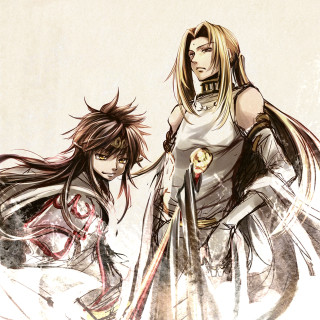 Anime characters swords fight action - one holding free wallpaper
