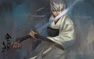 Man holding sword kimono solo - his hand free wallpaper