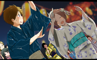 Couple people standing air fan - kyoani free wallpaper