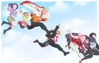 Flying people group flag sky - a manga drawing free wallpaper for desktop