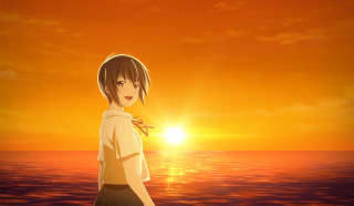 Girl beach sunset sun ocean - rayonism free wallpaper