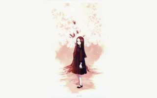 Woman longhair blackdress autumnleaves branch - overhead free wallpaper