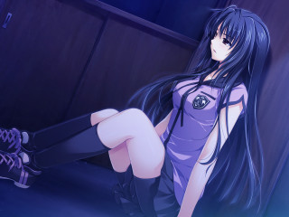 Woman purple dress sitting floor - her leg free wallpaper for desktop