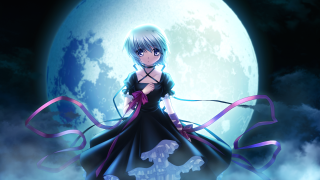 Woman black dress full moon - a purple ribbon free wallpaper