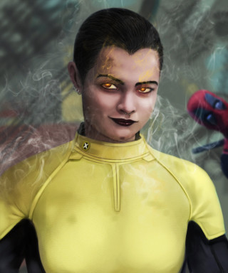 Woman yellow shirt spiderman mask - digital painting free wallpaper