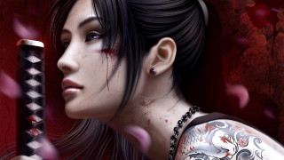 Woman blooded sword anne stokes - a bloody face holding free wallpaper