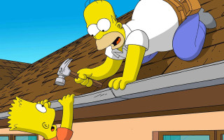 Cartoon character hanging roof hammer - a roof free wallpaper