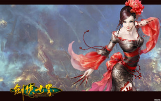 Woman red dress flower hair - a red flower free wallpaper