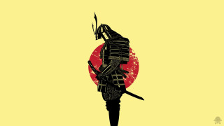 Samurai redsun sword helmet standing - a red sun free wallpaper