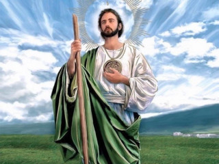 Jesus holding staff field grass - a painting of jesus holding free wallpaper