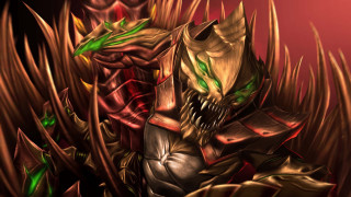 Demonic creature green eyes red - biomechanical free wallpaper
