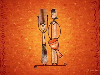 Man woman pole hat pattern - naive art free wallpaper for desktop