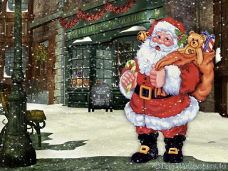Santa teddy bear snow christmas - digital free wallpaper for desktop