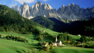 Green valley church mountains clouds 3 - a green valley free wallpaper