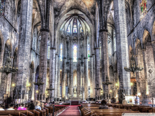 Cathedral pews stained glass red - stained glass window free wallpaper
