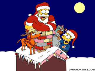 Cartoon santa chimney reindeers presents 2 - net art free wallpaper