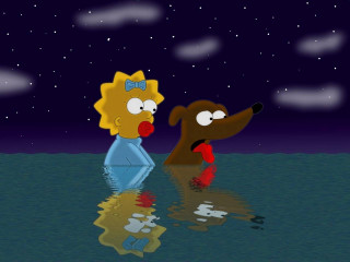 Cartoon dog person water night - pop surrealism free wallpaper
