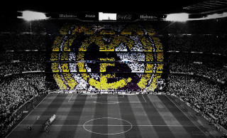 Soccer field logo crowd stands - photo real free wallpaper