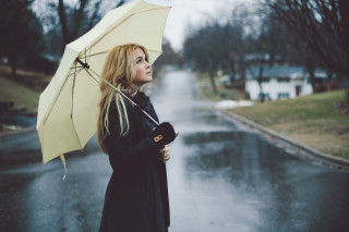Woman holding umbrella wet road - wet free wallpaper
