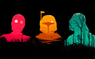 Three colored figures dark sky - war free wallpaper