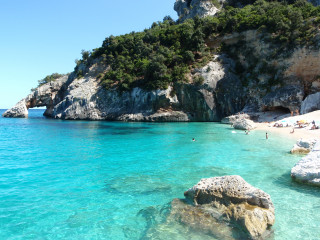 Beach people swimming cliff trees - cagnaccio di san pietro free wallpaper